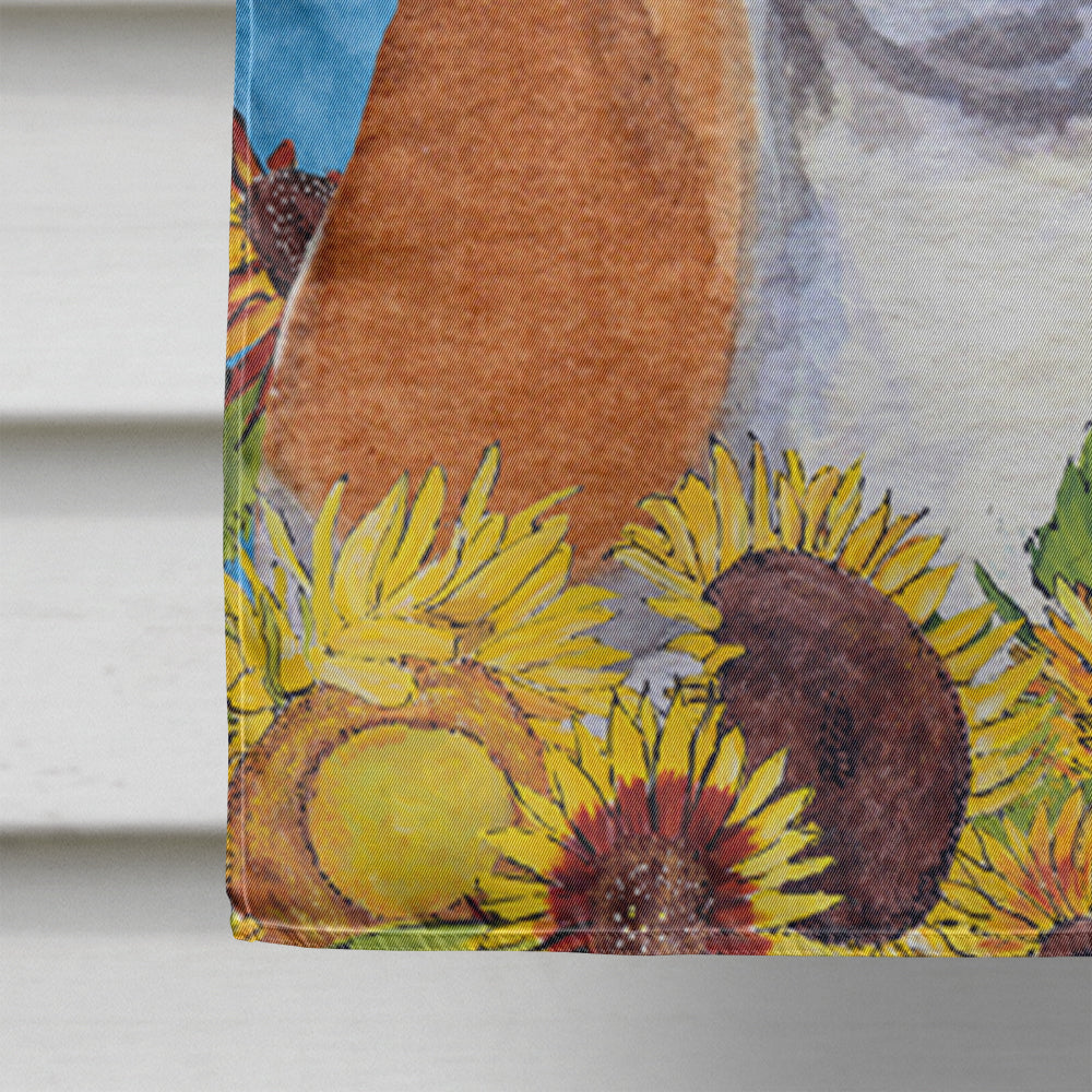 Basset Hound in Summer Flowers House Flag 28x40 Porch Sleeve Pole Decorative Outside Yard Banner Artwork Wall Hanging, Polyester