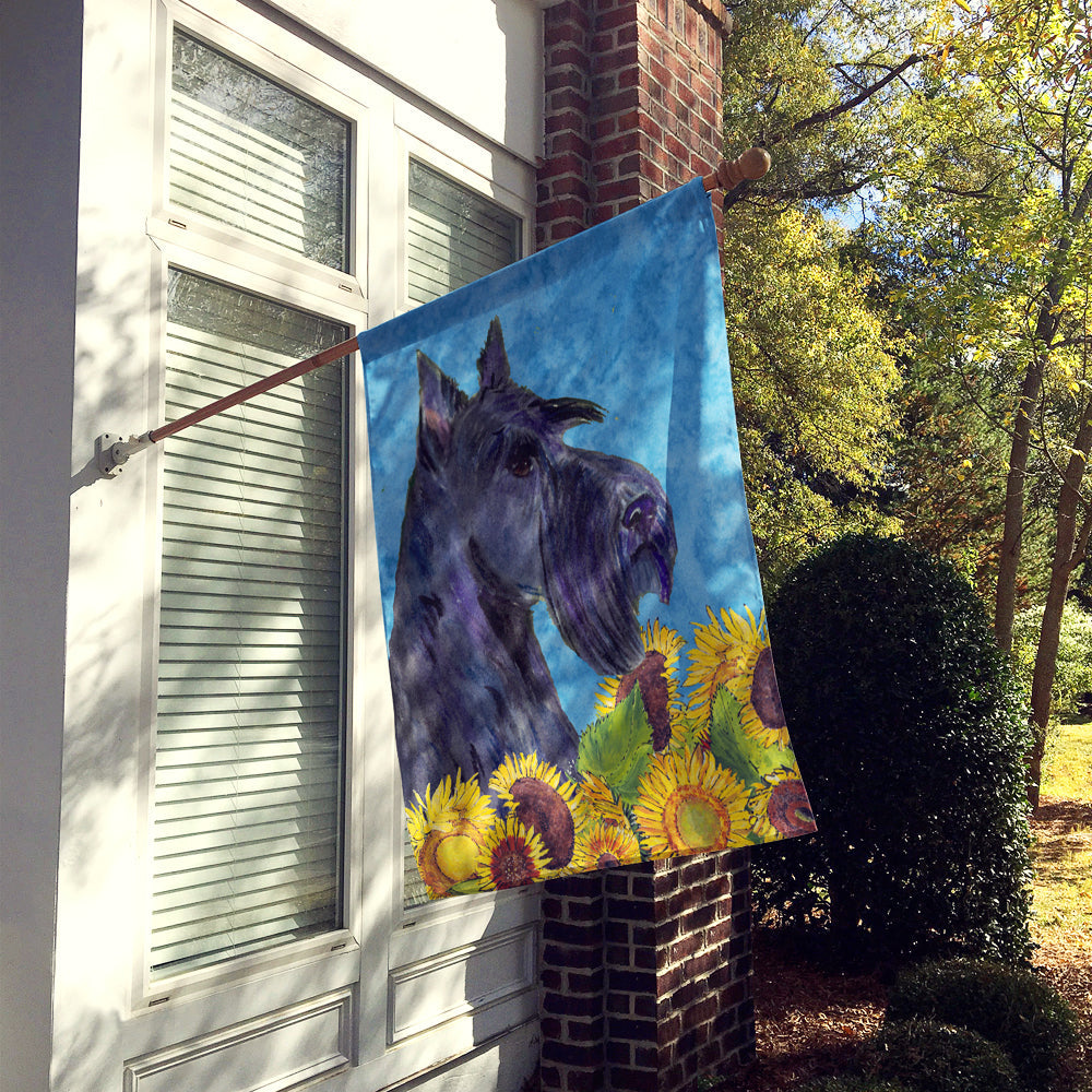 Scottish Terrier in Summer Flowers House Flag 28x40 Porch Sleeve Pole Decorative Outside Yard Banner Artwork Wall Hanging, Polyester