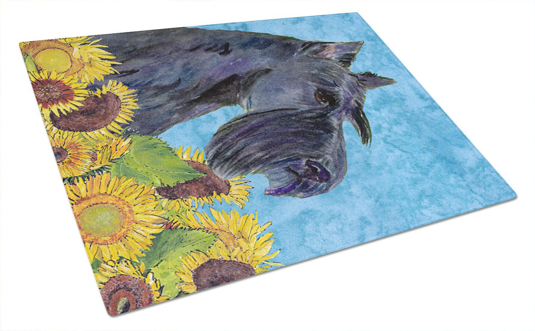 Scottish Terrier in Summer Flowers Cutting Board Tempered Glass Kitchen Cutting Surface, Heat Resistant Chopping, Non-Slip Feet, Food Prep & Serving
