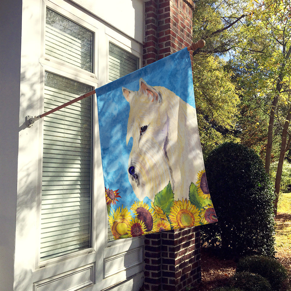 Scottish Terrier in Summer Flowers House Flag 28x40 Porch Sleeve Pole Decorative Outside Yard Banner Artwork Wall Hanging, Polyester