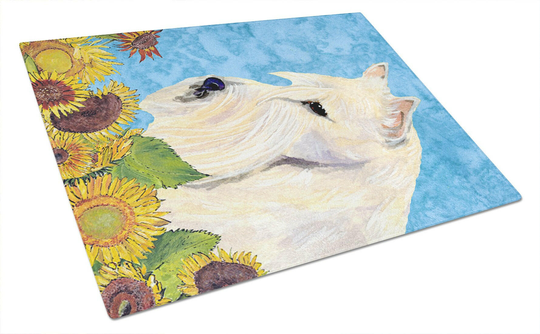 Scottish Terrier in Summer Flowers Cutting Board Tempered Glass Kitchen Cutting Surface, Heat Resistant Chopping, Non-Slip Feet, Food Prep & Serving