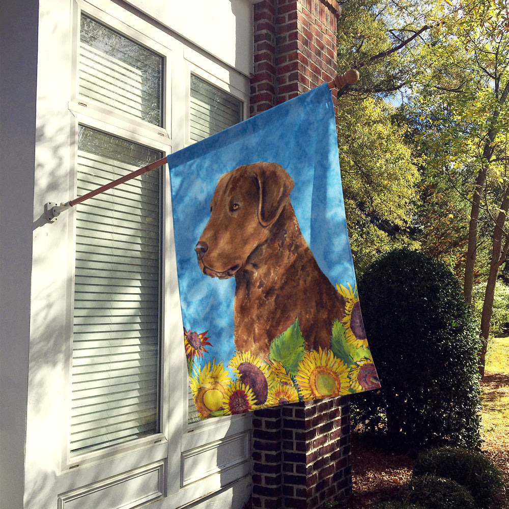 Curly Coated Retriever in Summer Flowers House Flag 28x40 Porch Sleeve Pole Decorative Outside Yard Banner Artwork Wall Hanging, Polyester