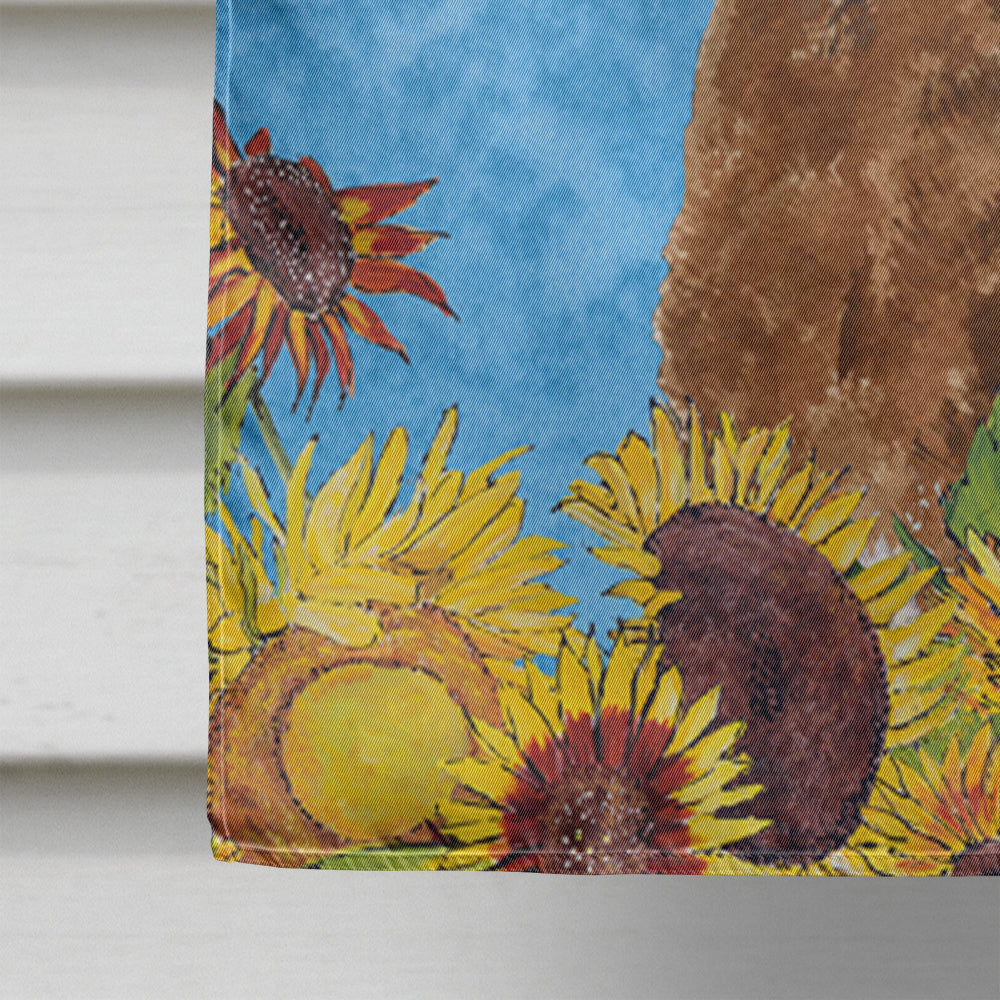 Curly Coated Retriever in Summer Flowers House Flag 28x40 Porch Sleeve Pole Decorative Outside Yard Banner Artwork Wall Hanging, Polyester