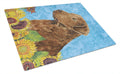 Curly Coated Retriever in Summer Flowers Cutting Board Tempered Glass Kitchen Cutting Surface, Heat Resistant Chopping, Non-Slip Feet, Food Prep & Serving