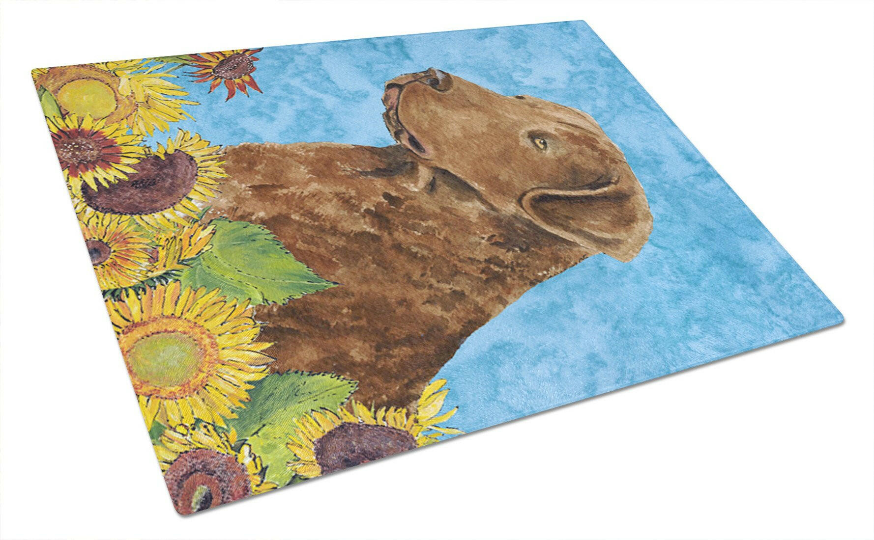 Curly Coated Retriever in Summer Flowers Cutting Board Tempered Glass Kitchen Cutting Surface, Heat Resistant Chopping, Non-Slip Feet, Food Prep & Serving
