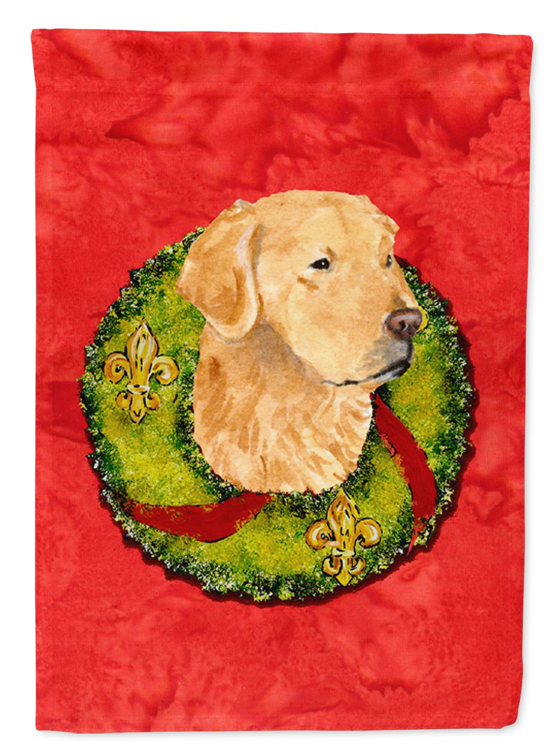 Golden Retriever Cristmas Wreath House Flag 28x40 Porch Sleeve Pole Decorative Outside Yard Banner Artwork Wall Hanging, Polyester