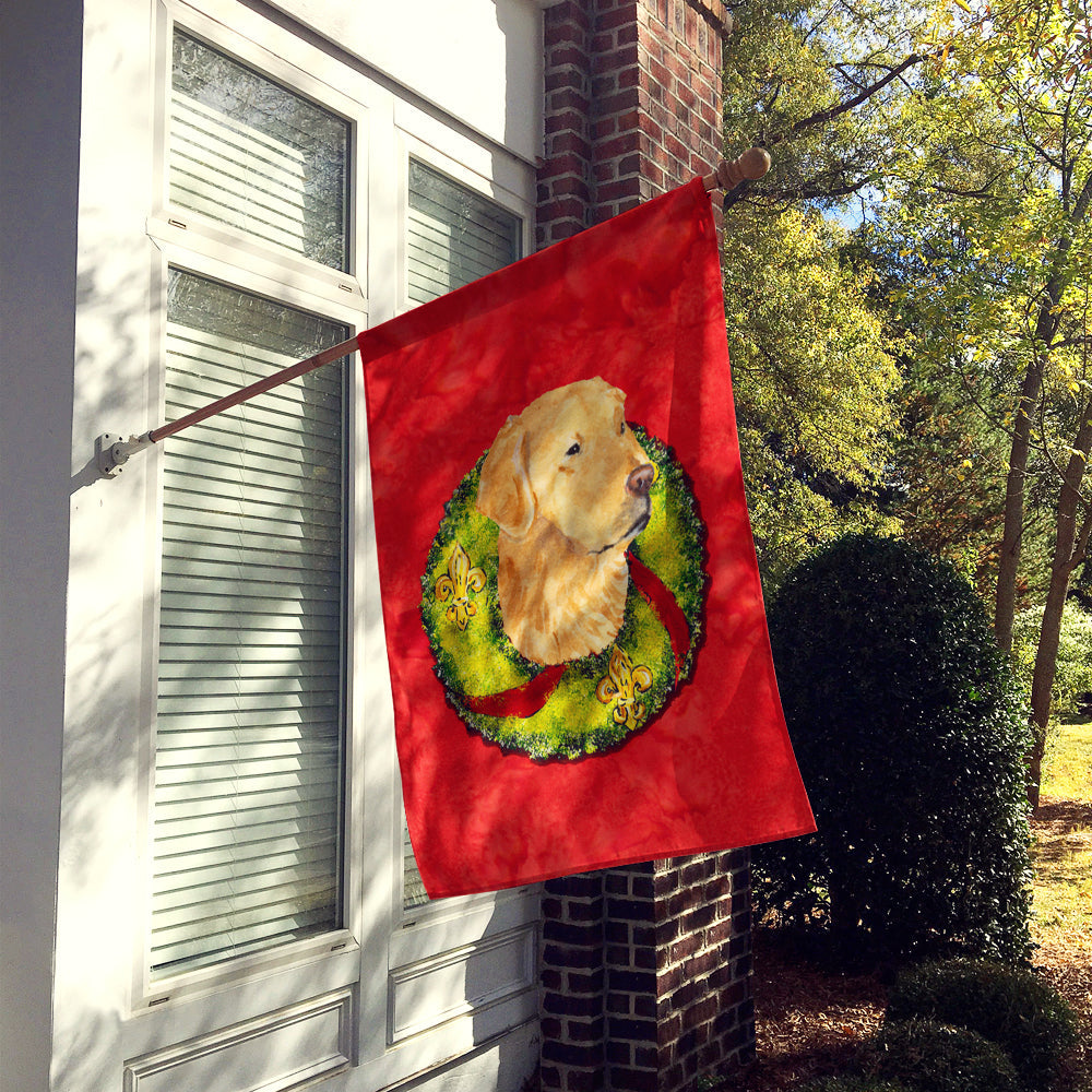 Golden Retriever Cristmas Wreath House Flag 28x40 Porch Sleeve Pole Decorative Outside Yard Banner Artwork Wall Hanging, Polyester