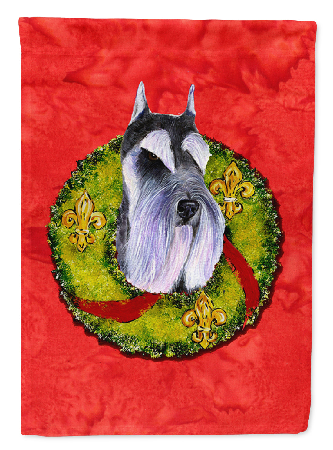 Schnauzer Cristmas Wreath House Flag 28x40 Porch Sleeve Pole Decorative Outside Yard Banner Artwork Wall Hanging, Polyester