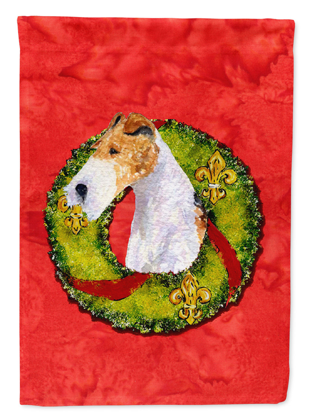 Fox Terrier Cristmas Wreath House Flag 28x40 Porch Sleeve Pole Decorative Outside Yard Banner Artwork Wall Hanging, Polyester
