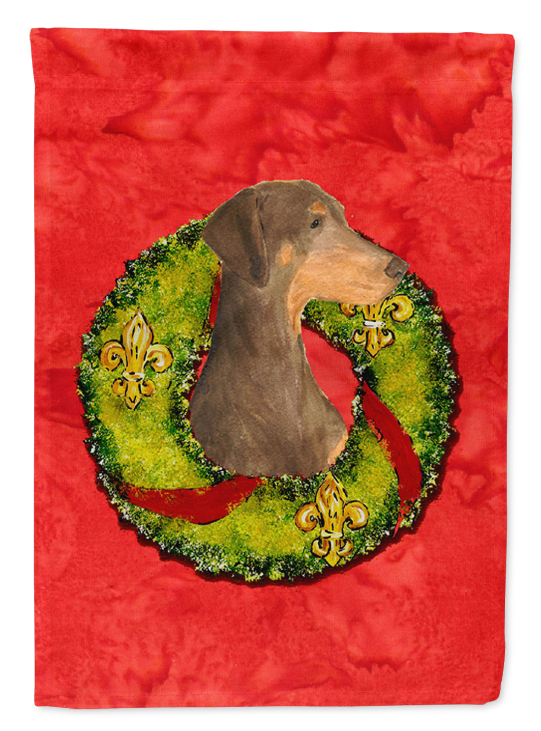 Doberman Cristmas Wreath House Flag 28x40 Porch Sleeve Pole Decorative Outside Yard Banner Artwork Wall Hanging, Polyester