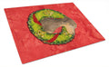 Doberman Cristmas Wreath Cutting Board Tempered Glass Kitchen Cutting Surface, Heat Resistant Chopping, Non-Slip Feet, Food Prep & Serving