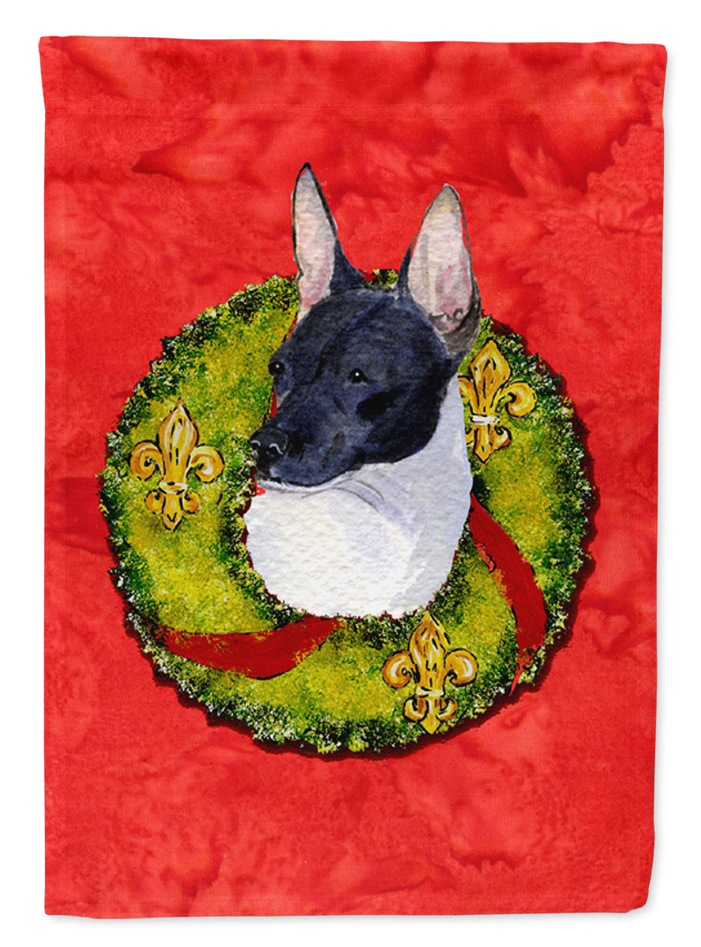 Rat Terrier Cristmas Wreath House Flag 28x40 Porch Sleeve Pole Decorative Outside Yard Banner Artwork Wall Hanging, Polyester
