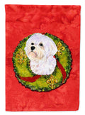 Maltese Cristmas Wreath House Flag 28x40 Porch Sleeve Pole Decorative Outside Yard Banner Artwork Wall Hanging, Polyester