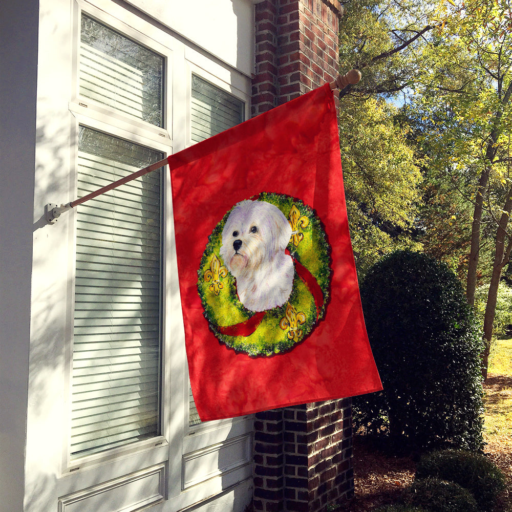 Maltese Cristmas Wreath House Flag 28x40 Porch Sleeve Pole Decorative Outside Yard Banner Artwork Wall Hanging, Polyester