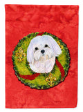 Maltese Cristmas Wreath House Flag 28x40 Porch Sleeve Pole Decorative Outside Yard Banner Artwork Wall Hanging, Polyester