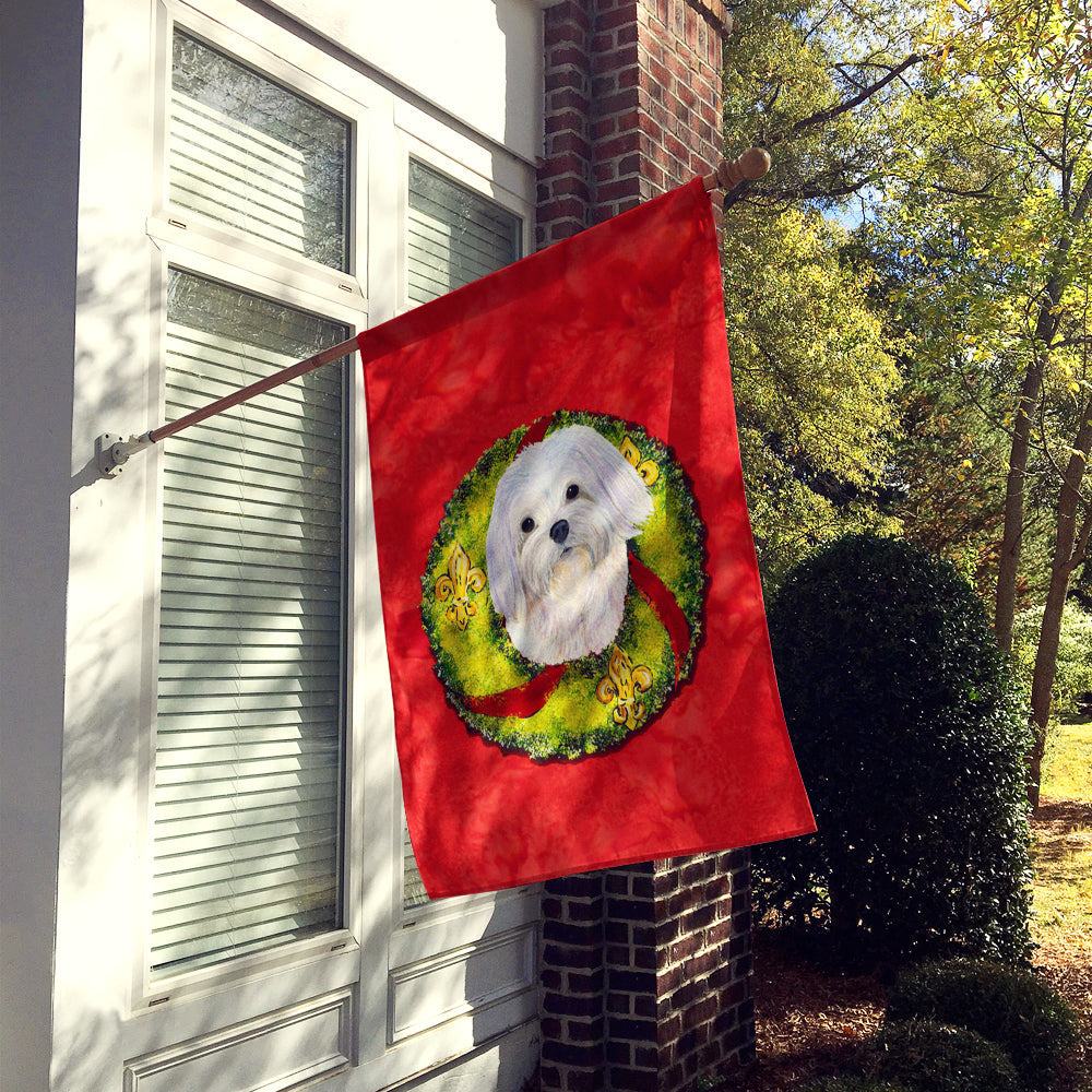 Maltese Cristmas Wreath House Flag 28x40 Porch Sleeve Pole Decorative Outside Yard Banner Artwork Wall Hanging, Polyester