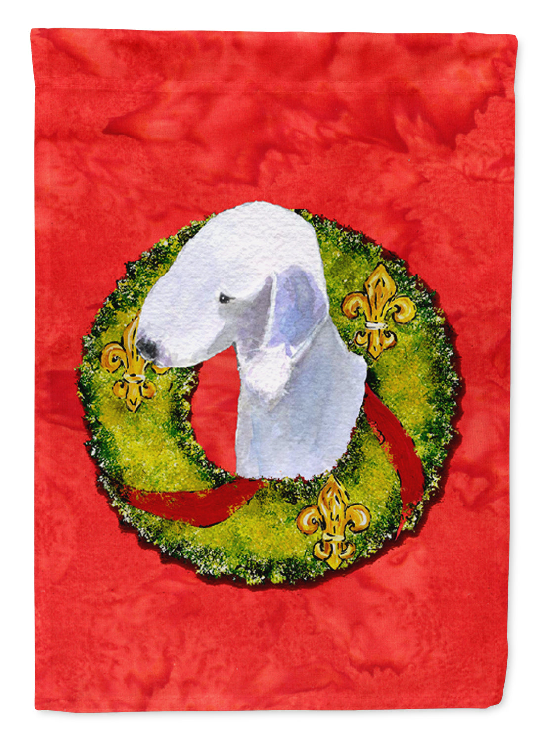 Bedlington Terrier Cristmas Wreath House Flag 28x40 Porch Sleeve Pole Decorative Outside Yard Banner Artwork Wall Hanging, Polyester