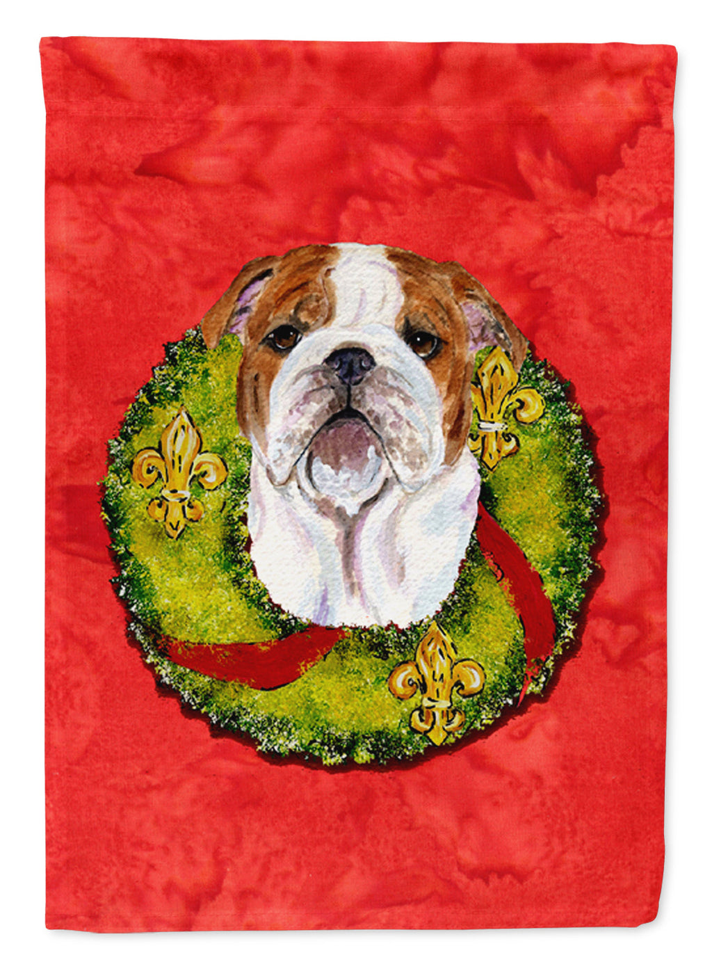 Bulldog English Cristmas Wreath House Flag 28x40 Porch Sleeve Pole Decorative Outside Yard Banner Artwork Wall Hanging, Polyester