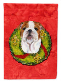 Bulldog English Cristmas Wreath House Flag 28x40 Porch Sleeve Pole Decorative Outside Yard Banner Artwork Wall Hanging, Polyester