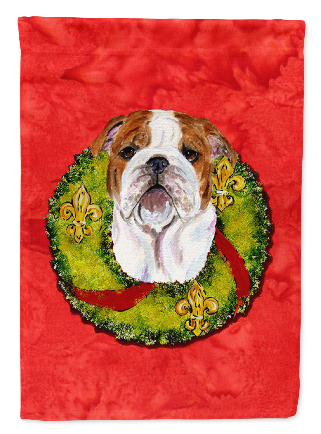 Bulldog English Cristmas Wreath House Flag 28x40 Porch Sleeve Pole Decorative Outside Yard Banner Artwork Wall Hanging, Polyester