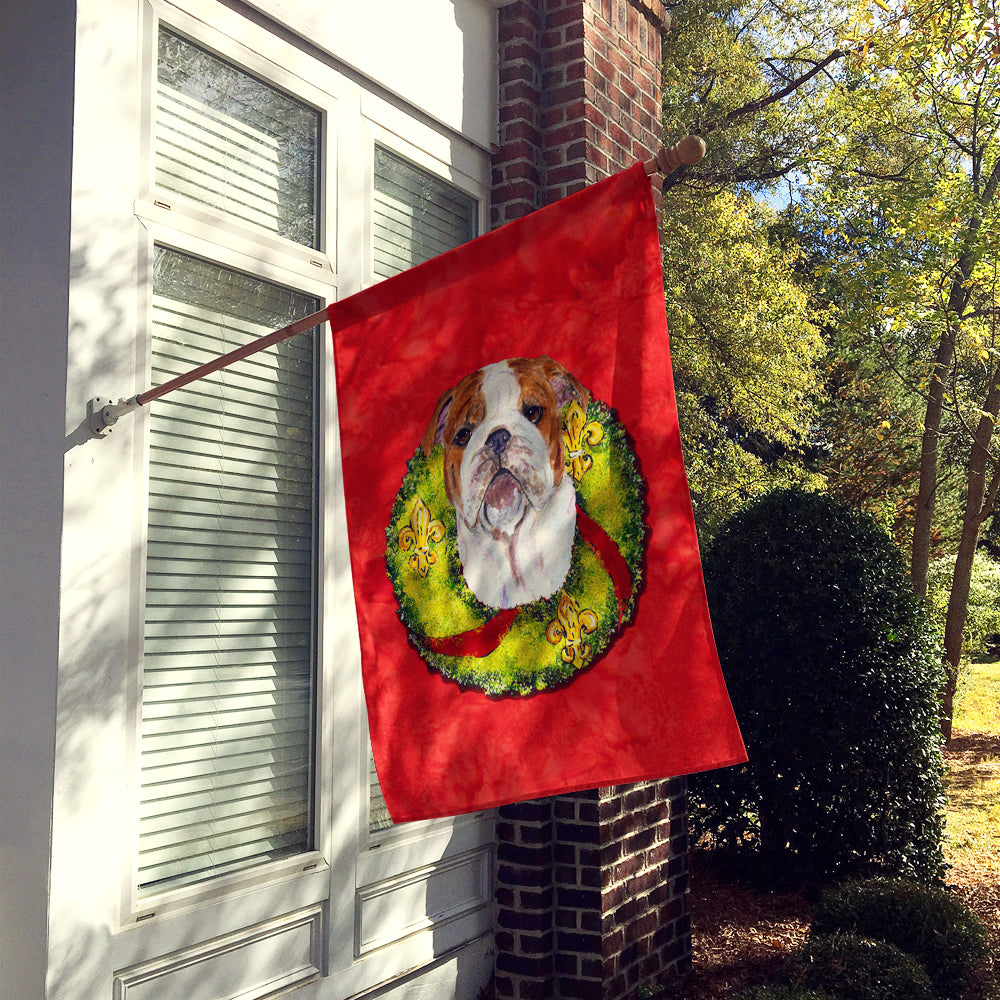 Bulldog English Cristmas Wreath House Flag 28x40 Porch Sleeve Pole Decorative Outside Yard Banner Artwork Wall Hanging, Polyester