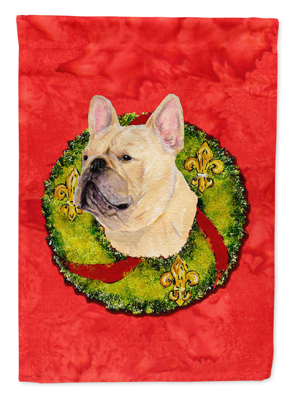 French Bulldog Cristmas Wreath House Flag 28x40 Porch Sleeve Pole Decorative Outside Yard Banner Artwork Wall Hanging, Polyester