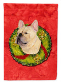 French Bulldog Cristmas Wreath House Flag 28x40 Porch Sleeve Pole Decorative Outside Yard Banner Artwork Wall Hanging, Polyester
