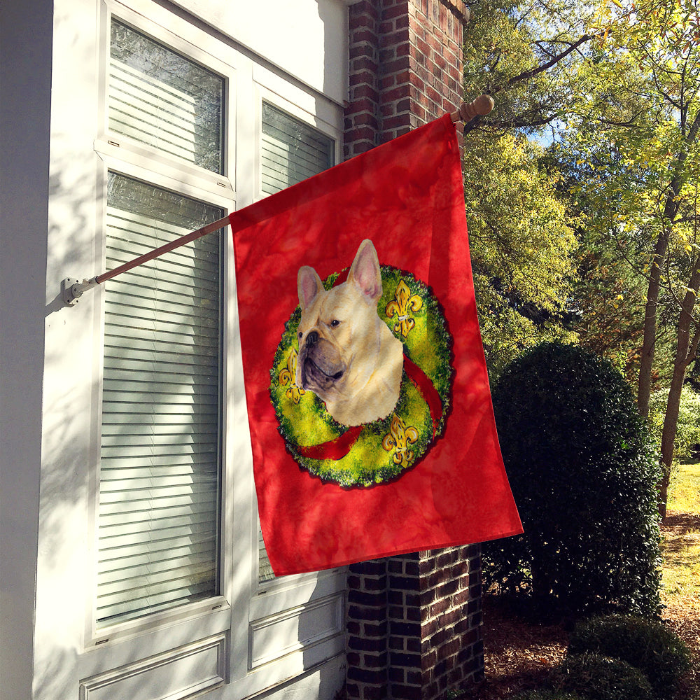 French Bulldog Cristmas Wreath House Flag 28x40 Porch Sleeve Pole Decorative Outside Yard Banner Artwork Wall Hanging, Polyester