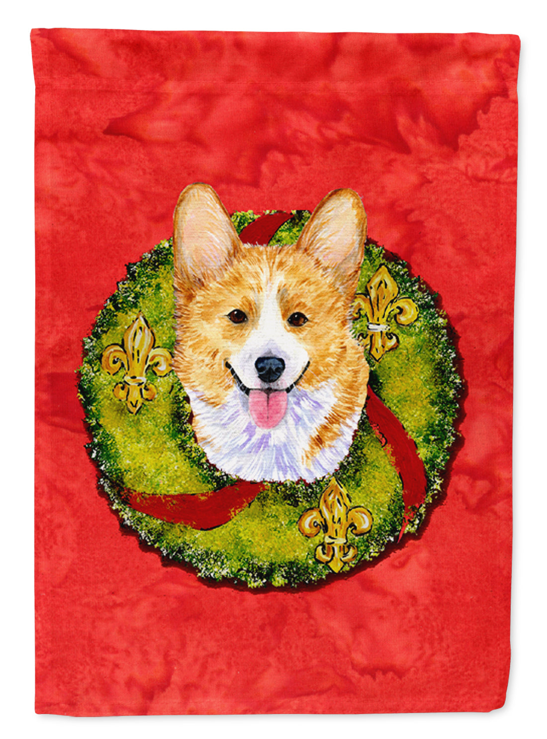 Corgi Cristmas Wreath House Flag 28x40 Porch Sleeve Pole Decorative Outside Yard Banner Artwork Wall Hanging, Polyester