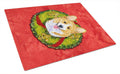 Corgi Cristmas Wreath Cutting Board Tempered Glass Kitchen Cutting Surface, Heat Resistant Chopping, Non-Slip Feet, Food Prep & Serving