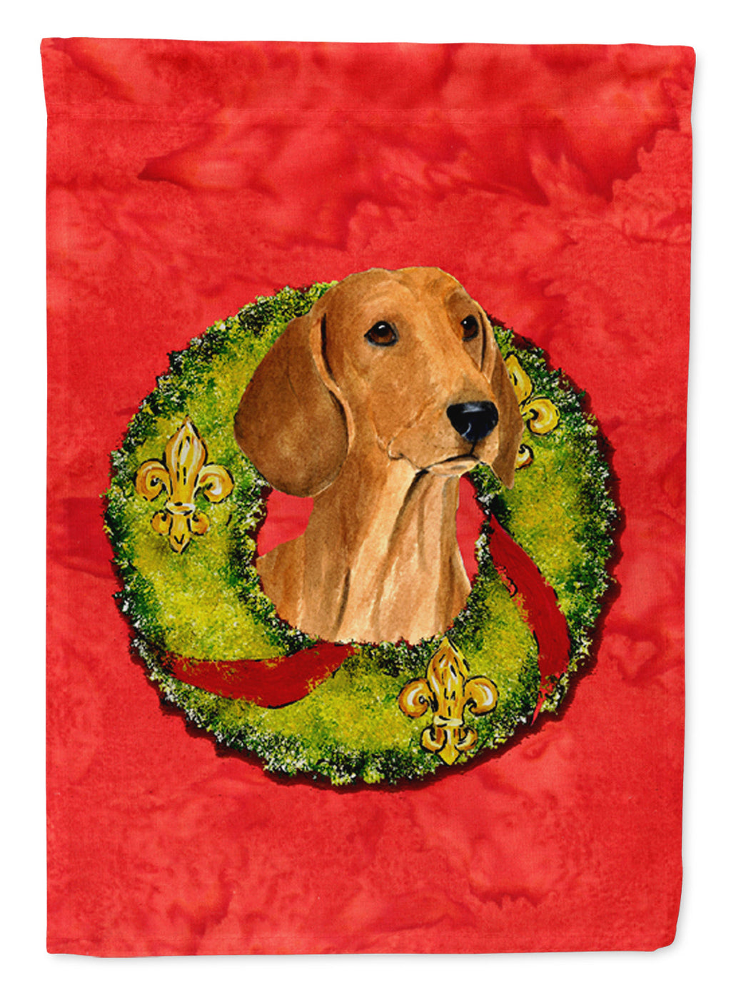 Dachshund Cristmas Wreath House Flag 28x40 Porch Sleeve Pole Decorative Outside Yard Banner Artwork Wall Hanging, Polyester
