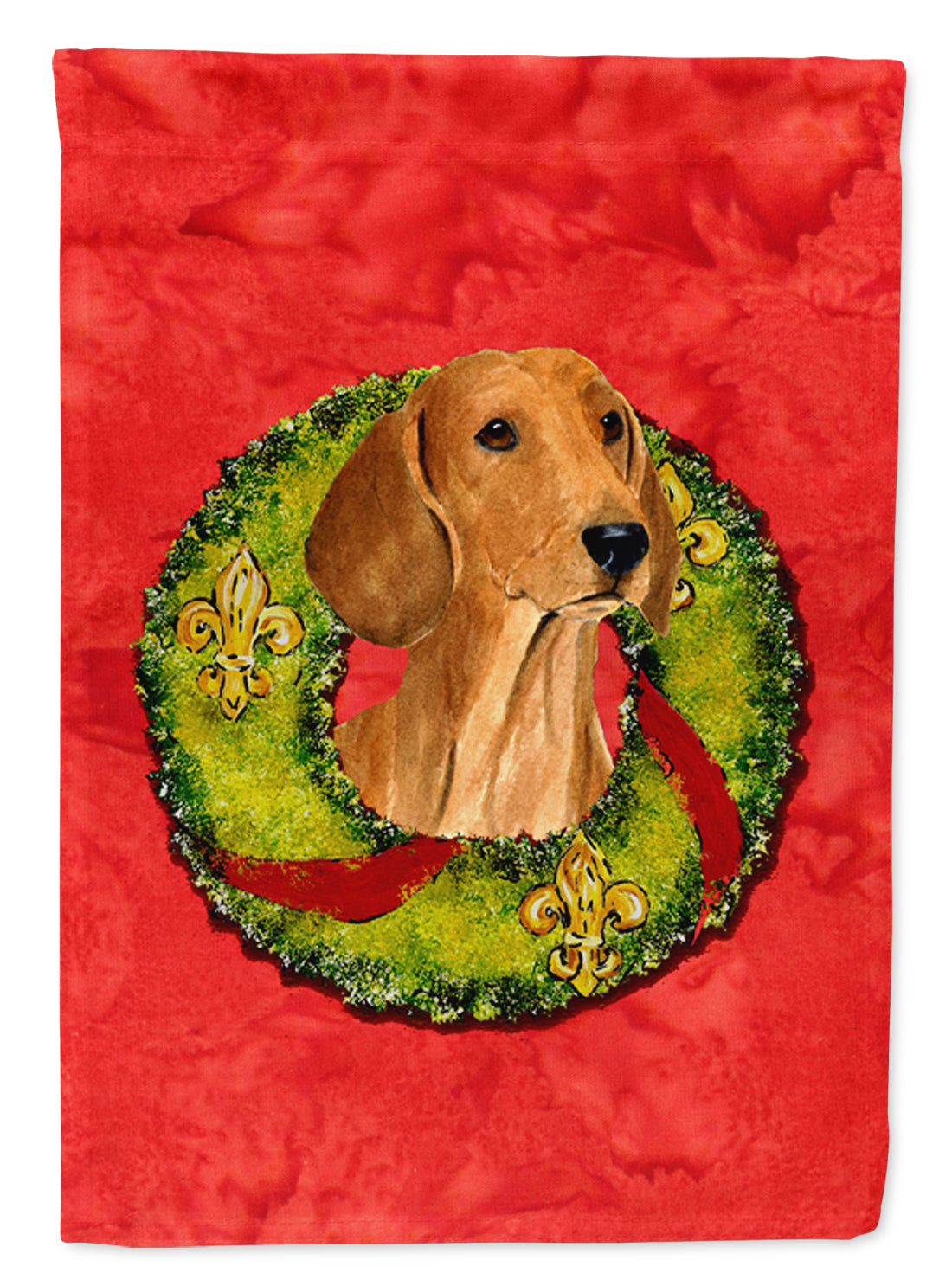 Dachshund Cristmas Wreath House Flag 28x40 Porch Sleeve Pole Decorative Outside Yard Banner Artwork Wall Hanging, Polyester