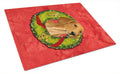 Dachshund Cristmas Wreath Cutting Board Tempered Glass Kitchen Cutting Surface, Heat Resistant Chopping, Non-Slip Feet, Food Prep & Serving