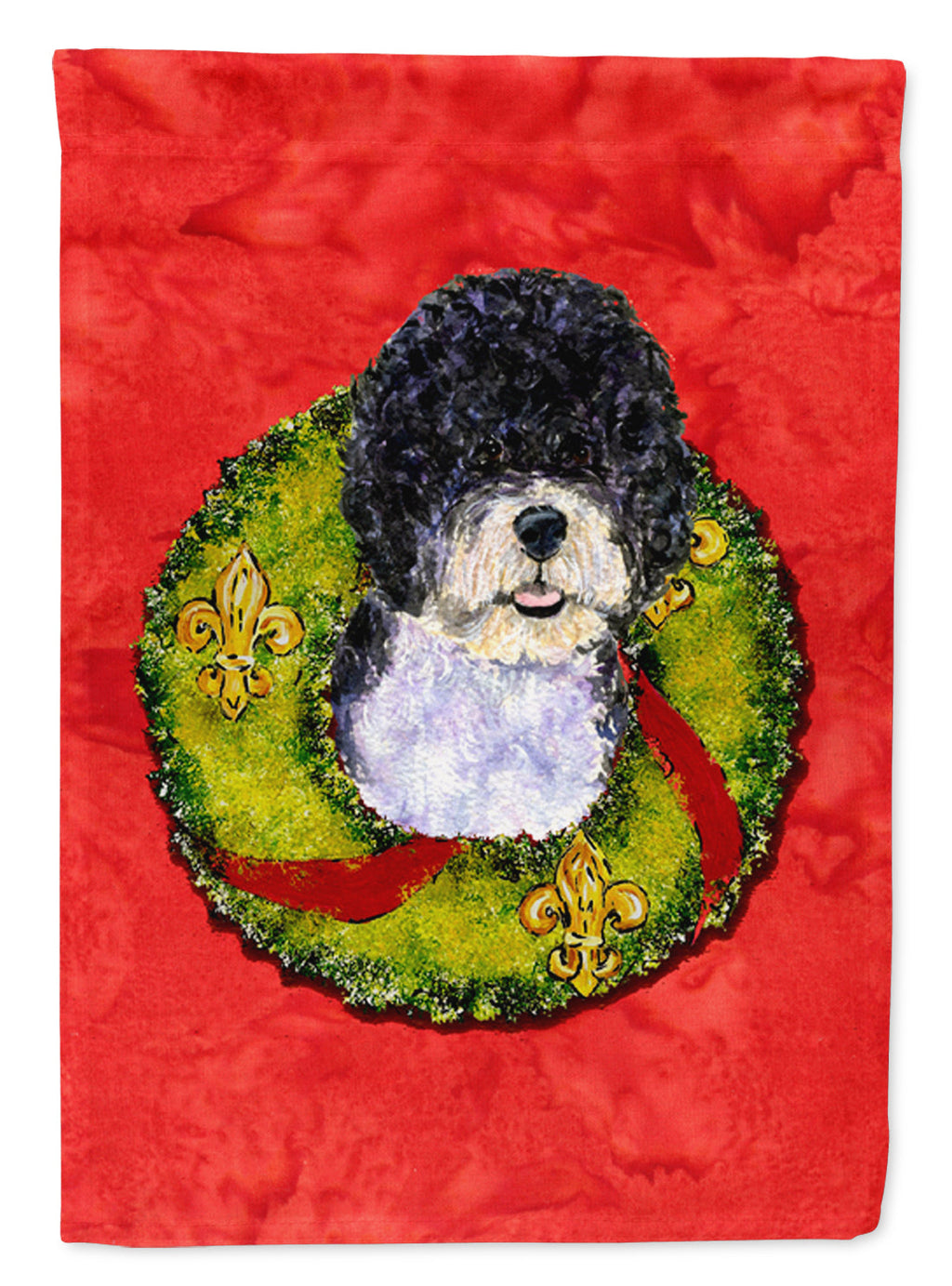 Portuguese Water Dog Cristmas Wreath House Flag 28x40 Porch Sleeve Pole Decorative Outside Yard Banner Artwork Wall Hanging, Polyester