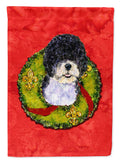 Portuguese Water Dog Cristmas Wreath House Flag 28x40 Porch Sleeve Pole Decorative Outside Yard Banner Artwork Wall Hanging, Polyester