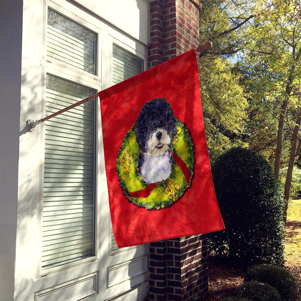 Portuguese Water Dog Cristmas Wreath House Flag 28x40 Porch Sleeve Pole Decorative Outside Yard Banner Artwork Wall Hanging, Polyester