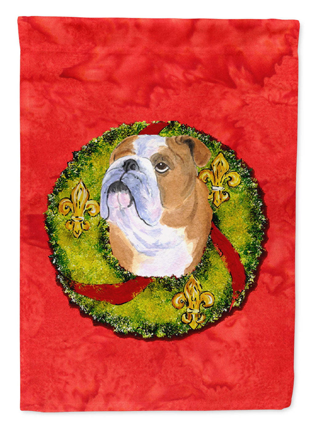 Bulldog English Cristmas Wreath House Flag 28x40 Porch Sleeve Pole Decorative Outside Yard Banner Artwork Wall Hanging, Polyester