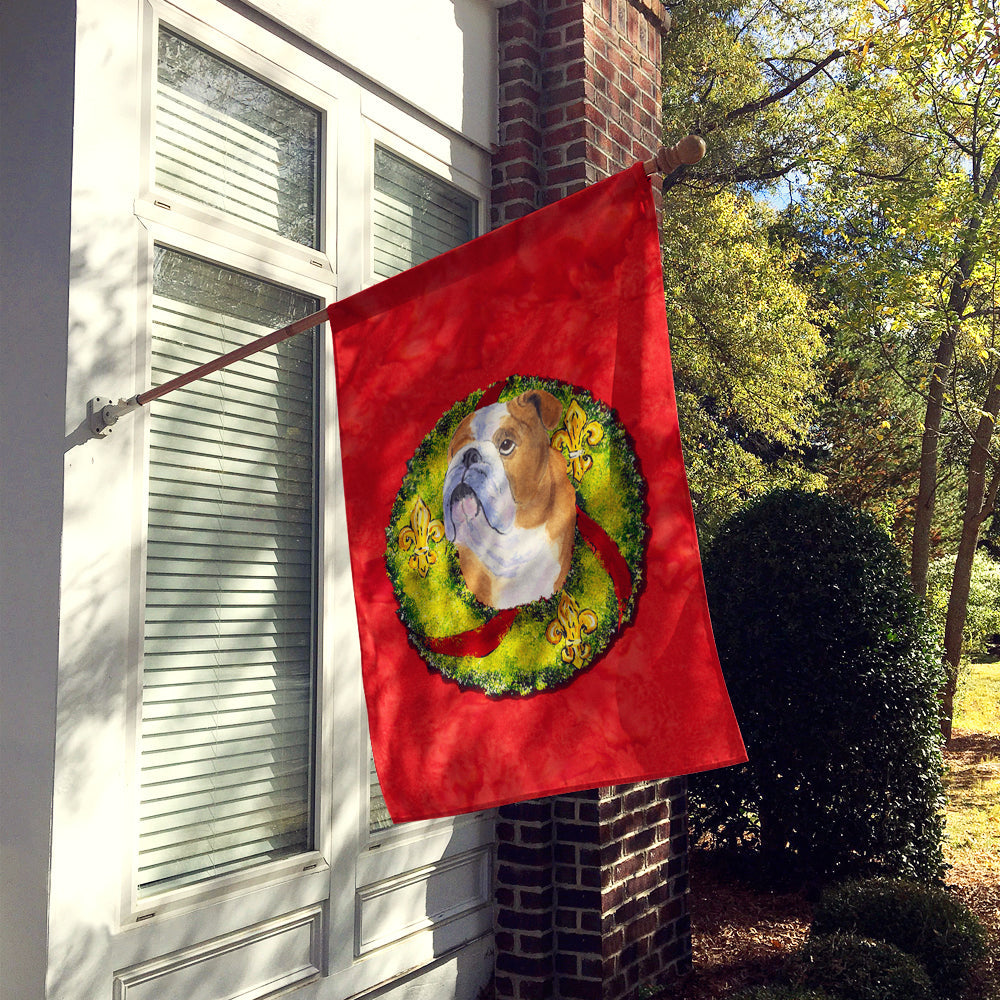 Bulldog English Cristmas Wreath House Flag 28x40 Porch Sleeve Pole Decorative Outside Yard Banner Artwork Wall Hanging, Polyester