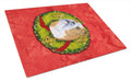 Bulldog English Cristmas Wreath Cutting Board Tempered Glass Kitchen Cutting Surface, Heat Resistant Chopping, Non-Slip Feet, Food Prep & Serving