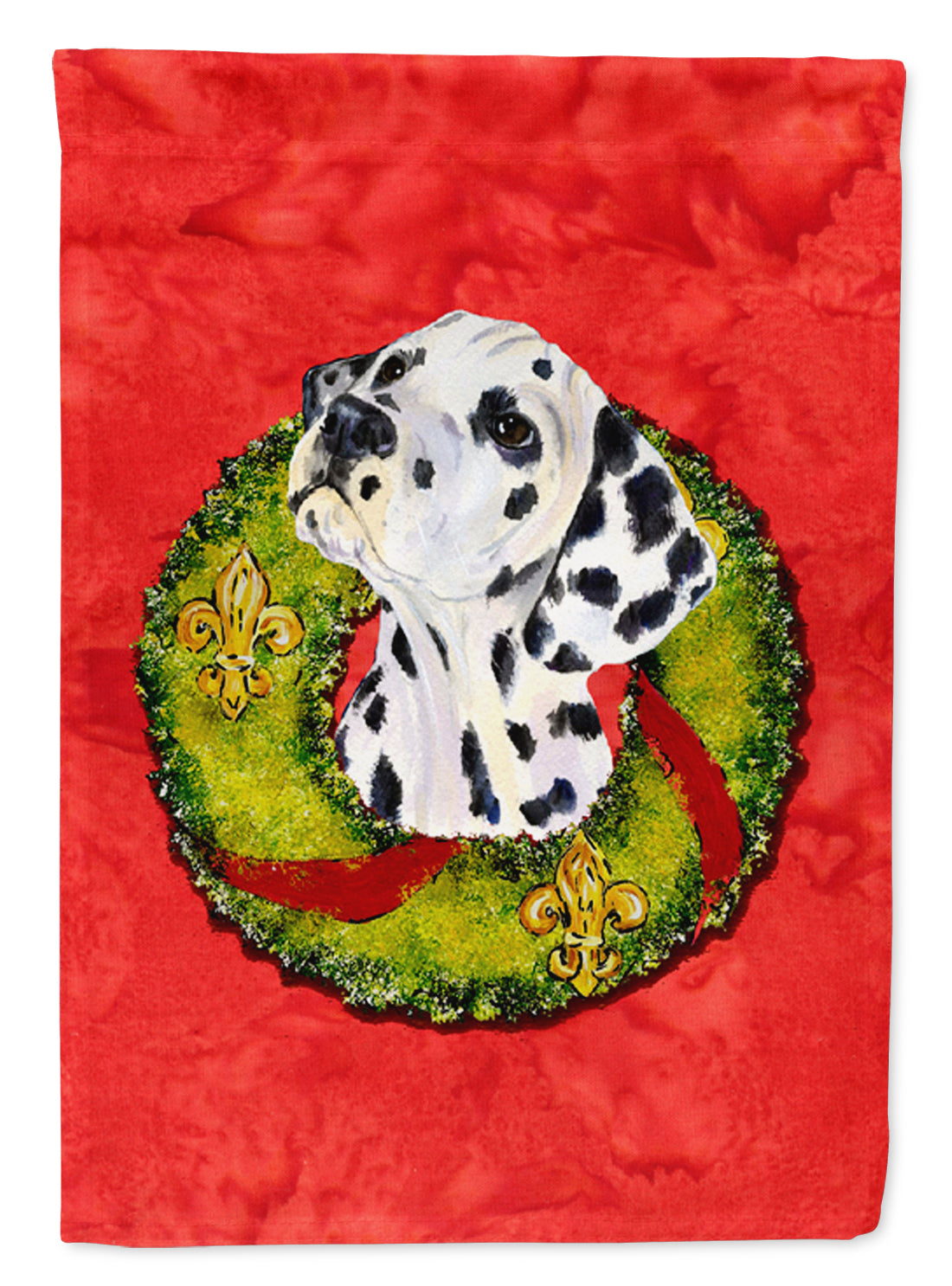 Dalmatian Cristmas Wreath House Flag 28x40 Porch Sleeve Pole Decorative Outside Yard Banner Artwork Wall Hanging, Polyester