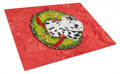 Dalmatian Cristmas Wreath Cutting Board Tempered Glass Kitchen Cutting Surface, Heat Resistant Chopping, Non-Slip Feet, Food Prep & Serving