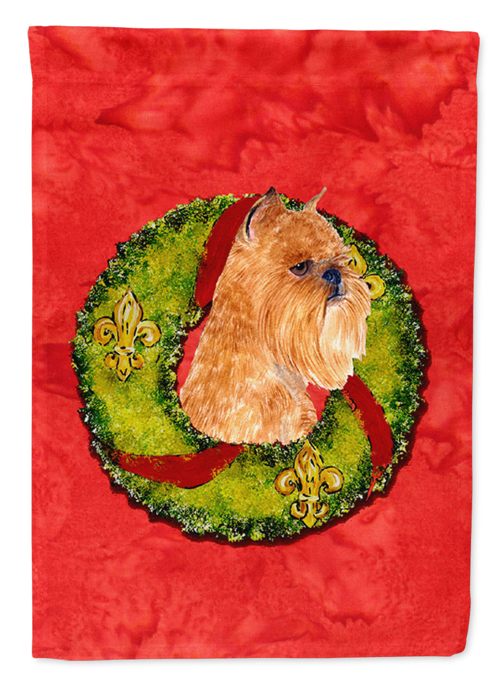 Brussels Griffon Cristmas Wreath House Flag 28x40 Porch Sleeve Pole Decorative Outside Yard Banner Artwork Wall Hanging, Polyester