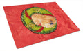 Brussels Griffon Cristmas Wreath Cutting Board Tempered Glass Kitchen Cutting Surface, Heat Resistant Chopping, Non-Slip Feet, Food Prep & Serving