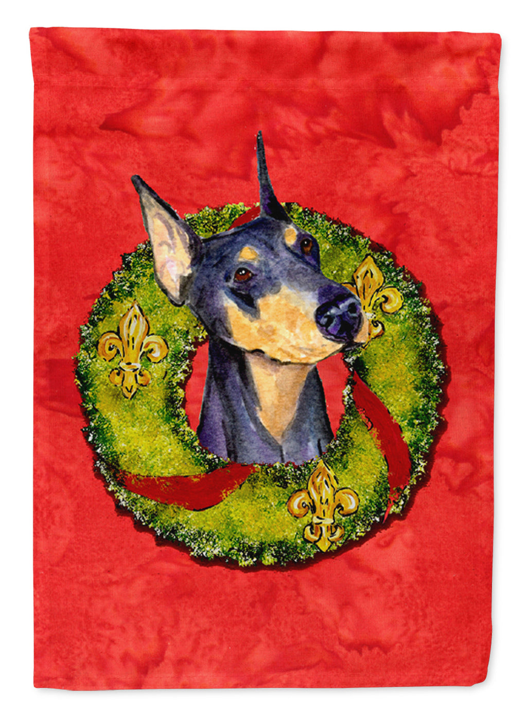 Doberman Cristmas Wreath House Flag 28x40 Porch Sleeve Pole Decorative Outside Yard Banner Artwork Wall Hanging, Polyester