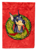 Doberman Cristmas Wreath House Flag 28x40 Porch Sleeve Pole Decorative Outside Yard Banner Artwork Wall Hanging, Polyester