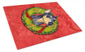 Doberman Cristmas Wreath Cutting Board Tempered Glass Kitchen Cutting Surface, Heat Resistant Chopping, Non-Slip Feet, Food Prep & Serving