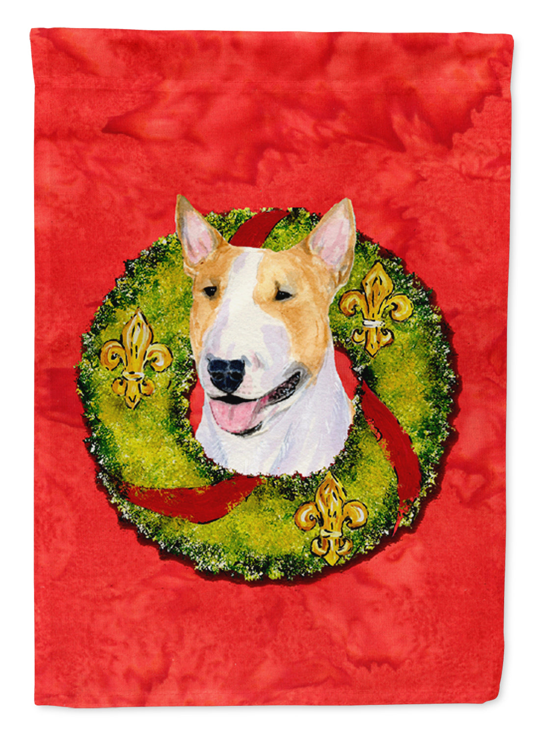 Bull Terrier Cristmas Wreath House Flag 28x40 Porch Sleeve Pole Decorative Outside Yard Banner Artwork Wall Hanging, Polyester
