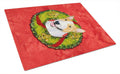 Bull Terrier Cristmas Wreath Cutting Board Tempered Glass Kitchen Cutting Surface, Heat Resistant Chopping, Non-Slip Feet, Food Prep & Serving