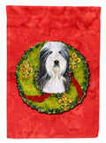 Bearded Collie Cristmas Wreath House Flag 28x40 Porch Sleeve Pole Decorative Outside Yard Banner Artwork Wall Hanging, Polyester