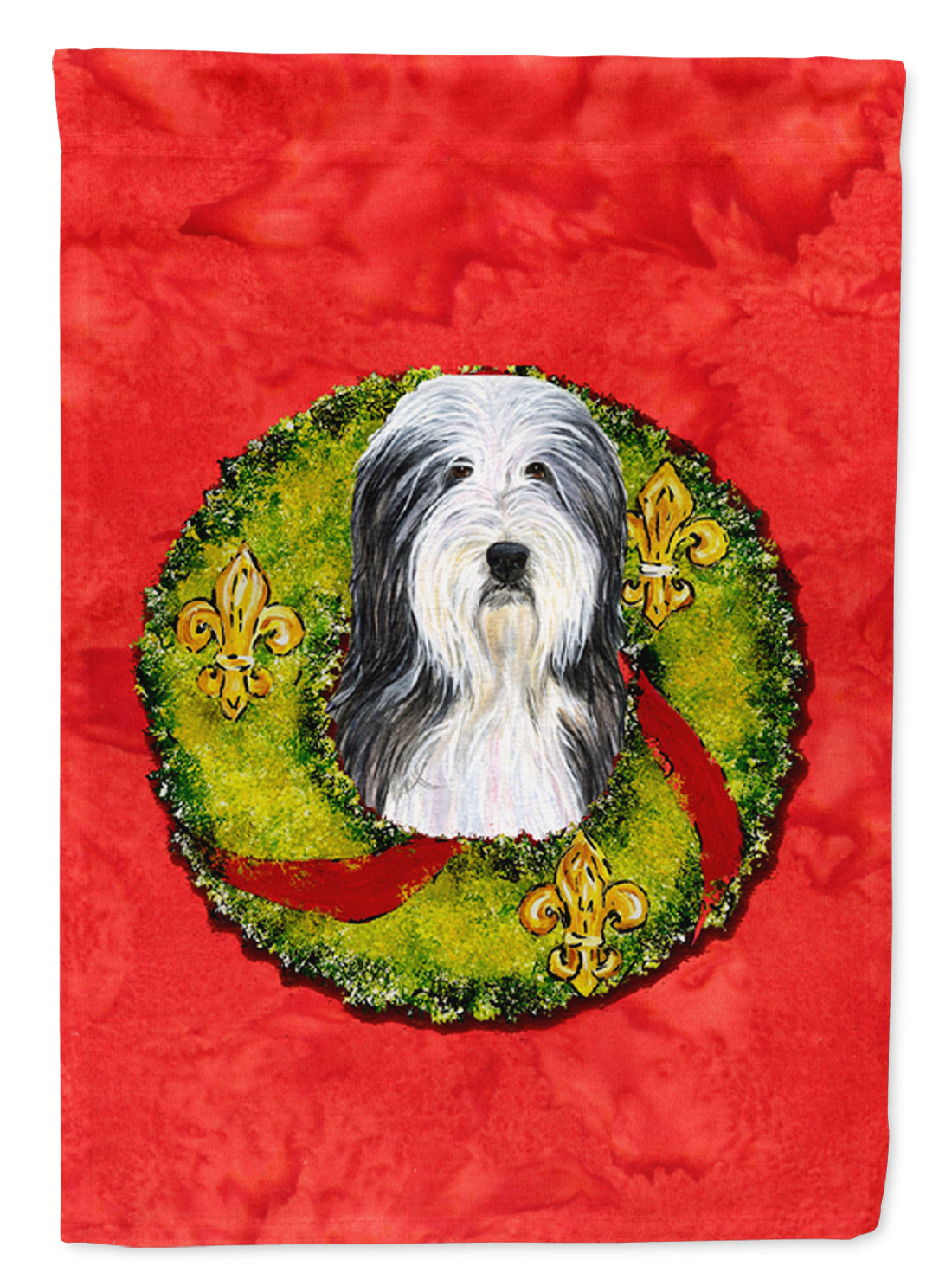 Bearded Collie Cristmas Wreath House Flag 28x40 Porch Sleeve Pole Decorative Outside Yard Banner Artwork Wall Hanging, Polyester